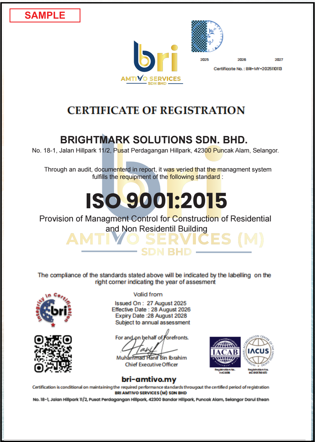 Sample Certificate
